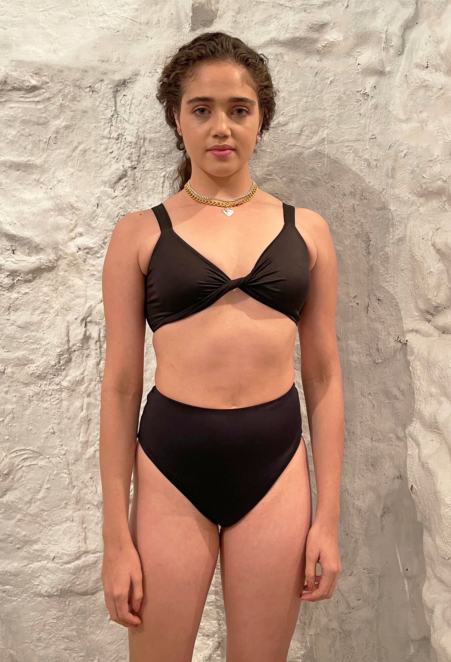 Black High Waist High Cut Swim Bottoms