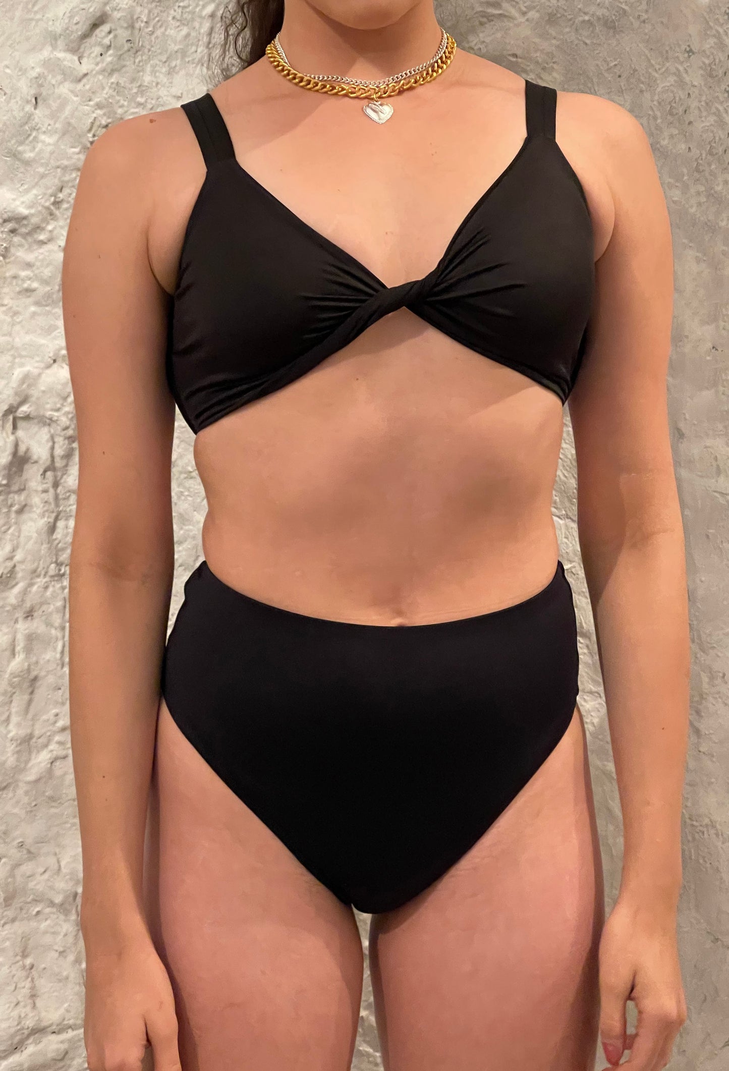 Black High Waist High Cut Swim Bottoms