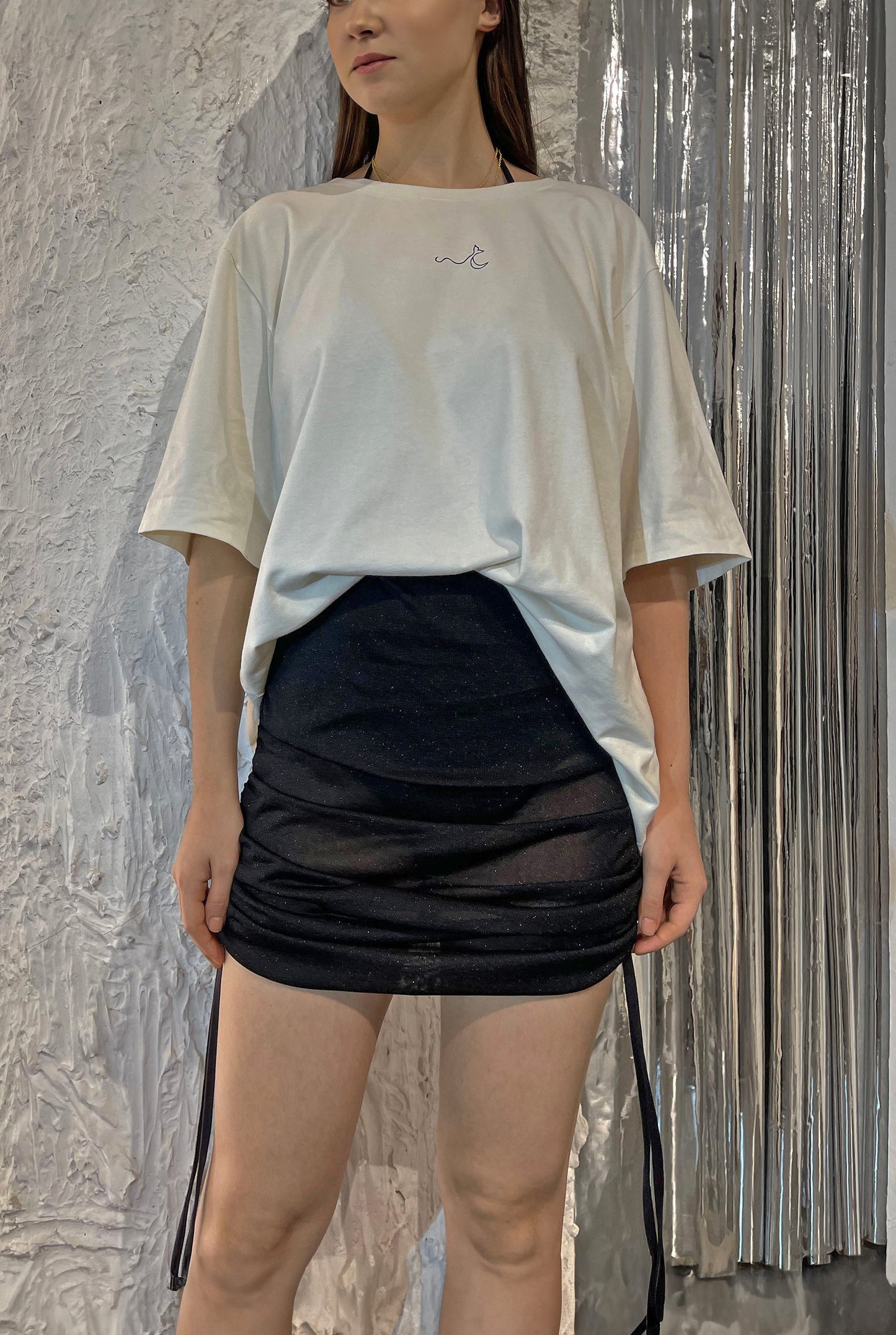 Black Shirred Mini Skirt